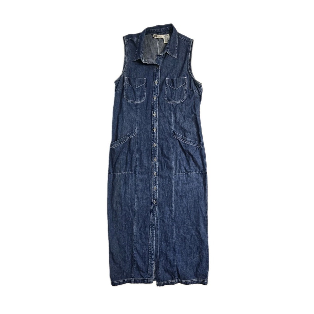 Faded Glory Denim Maxi Collared Sleeveless Dress‎ Women's Size Large 12 Y2K